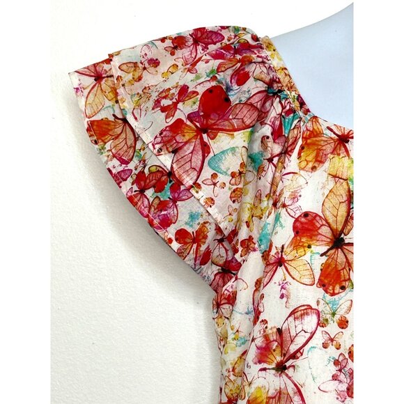 Pastourelle NYC Girls’ Dress 6 Butterfly Print Fit Flare Ruffle Cap Sleeve Ties - Picture 6 of 16